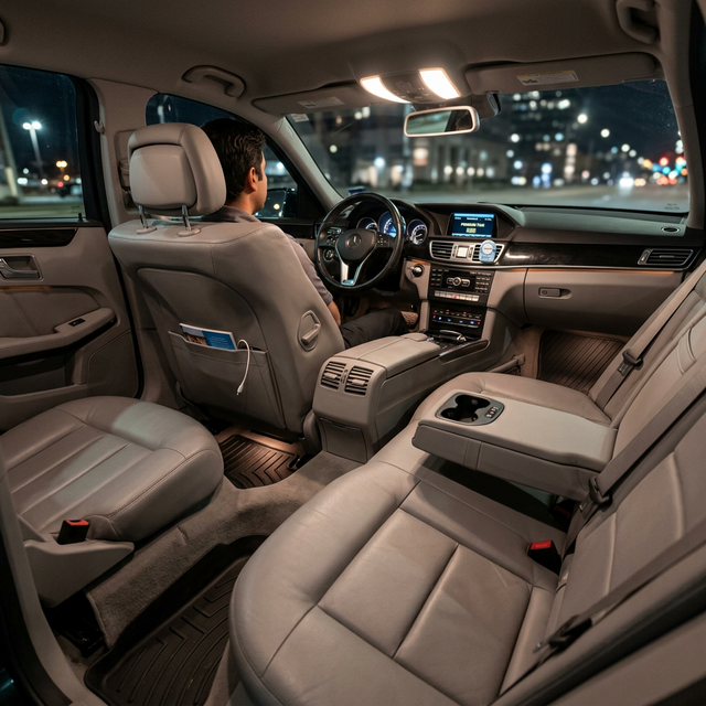 Clean taxi interior with comfortable seats